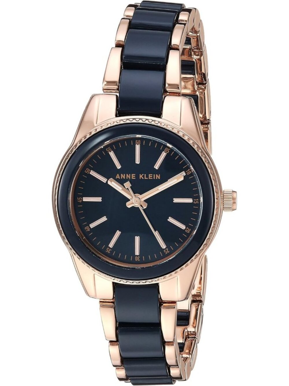 Anne Klein Women's Rose Gold Navy Blue Analog Quartz Resin Bracelet Luxury Watch